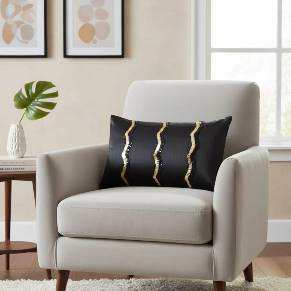Black & Gold Sequin Accent Cushion Cover