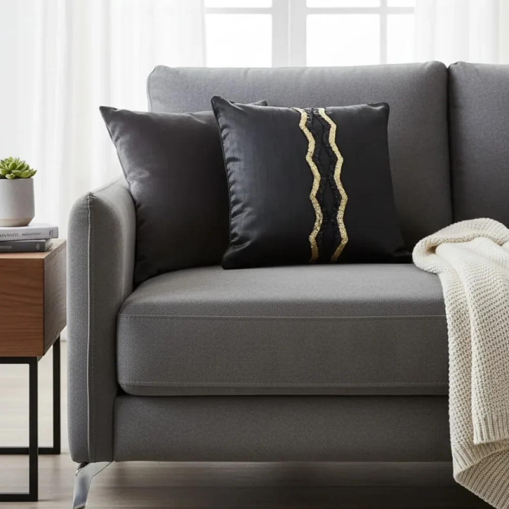 Black & Gold Sequin Accent Cushion Cover - Image 2