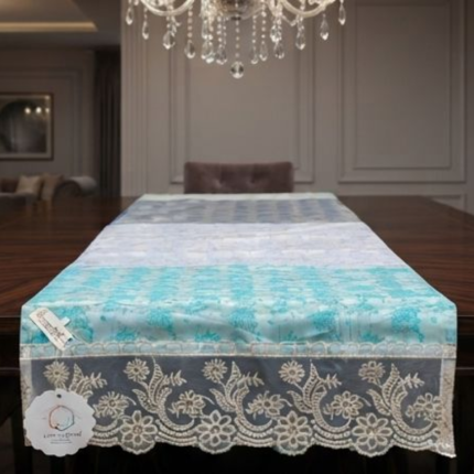 Elegant Blue Ombre Floral Table Runner